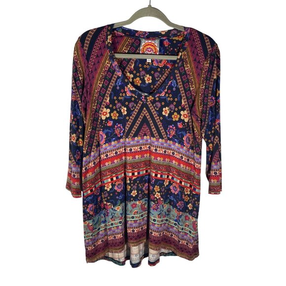 Johnny Was Cruz Boho Floral V-Neck Tunic Top S Viscose bamboo stretch jersery - Picture 1 of 8